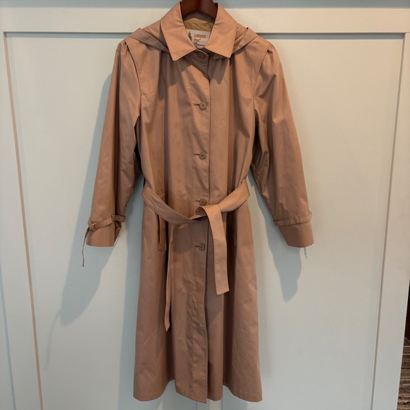 London Fog Jackets & Blazers - Vintage 70s London Fog Trench Coat 10 Petite Tan Hood Belted 3/4 Length Classic